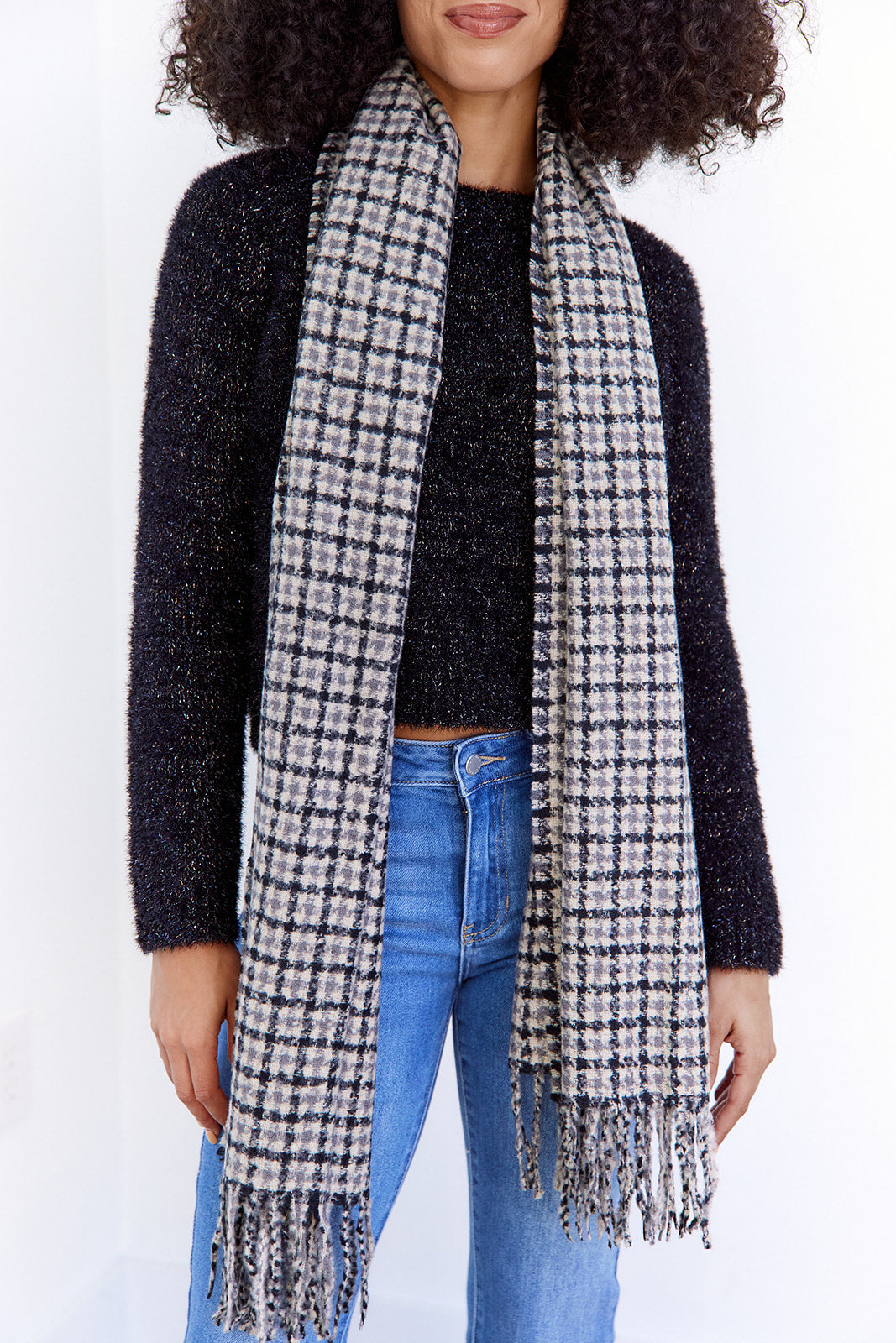 Jade Check Print Scarf with Fringe - fab'rik
