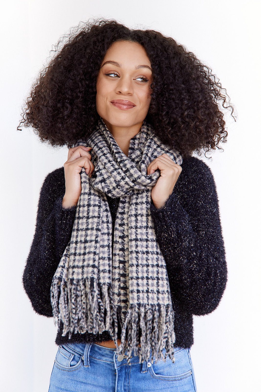 Jade Check Print Scarf with Fringe - fab'rik