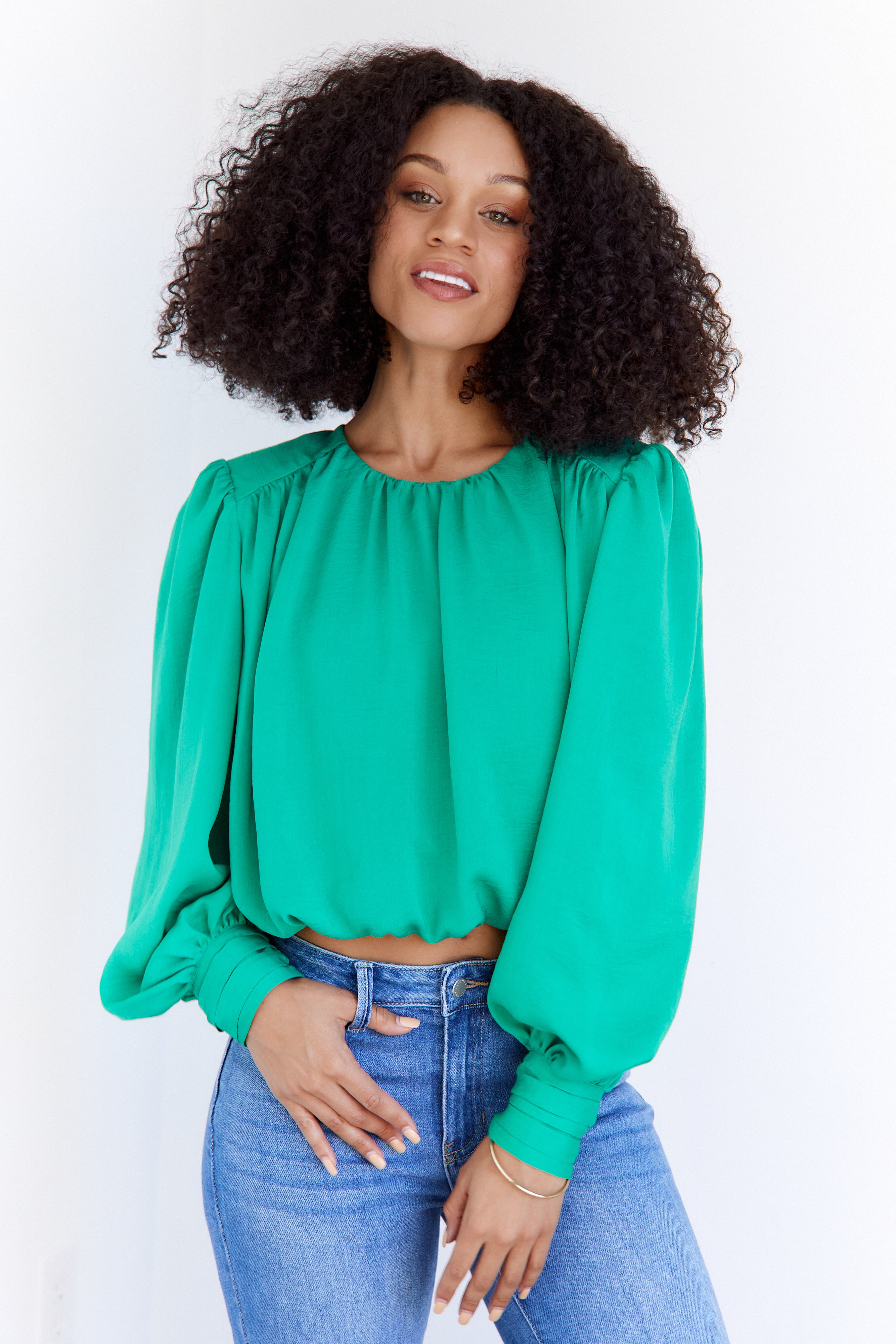 Adina Pleated Shoulder Pad Blouse - fab'rik