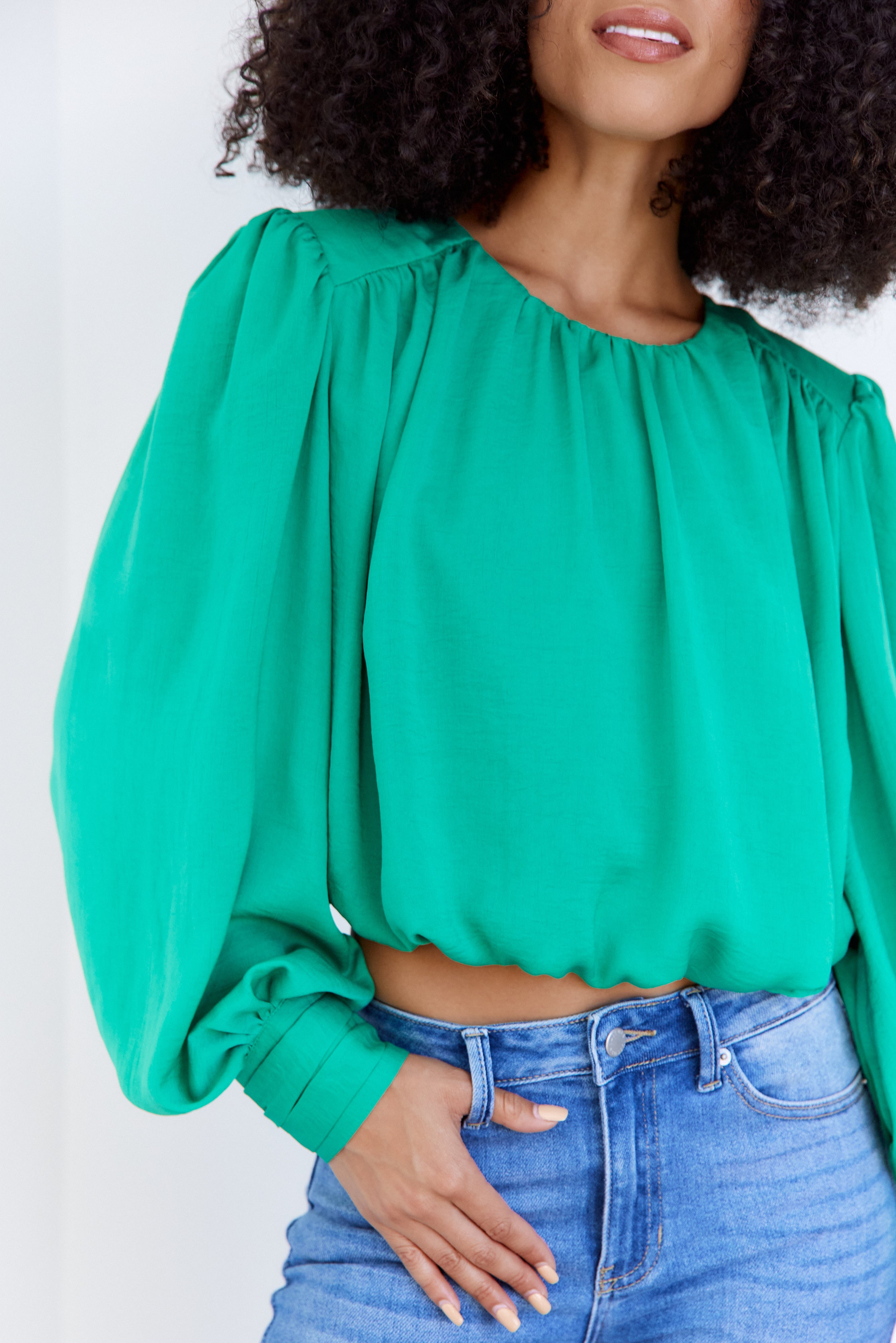 Adina Pleated Shoulder Pad Blouse - fab'rik