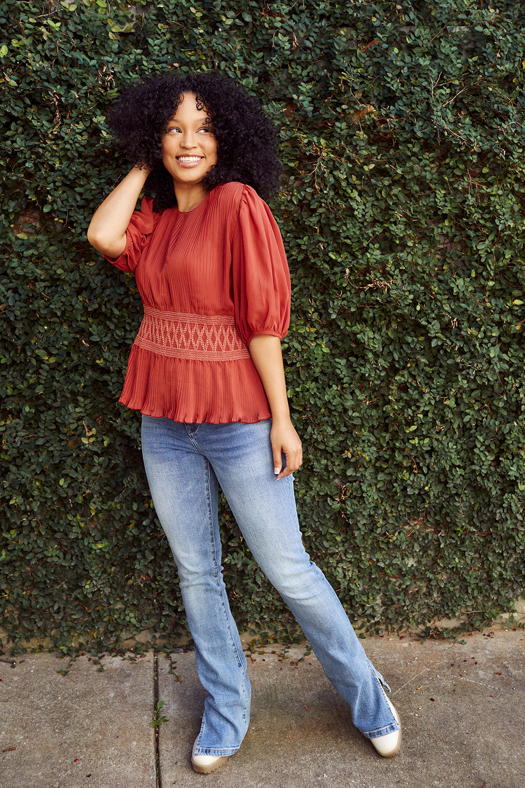 SALE - Nadine Smocked Waist Pleated Blouse - fab'rik