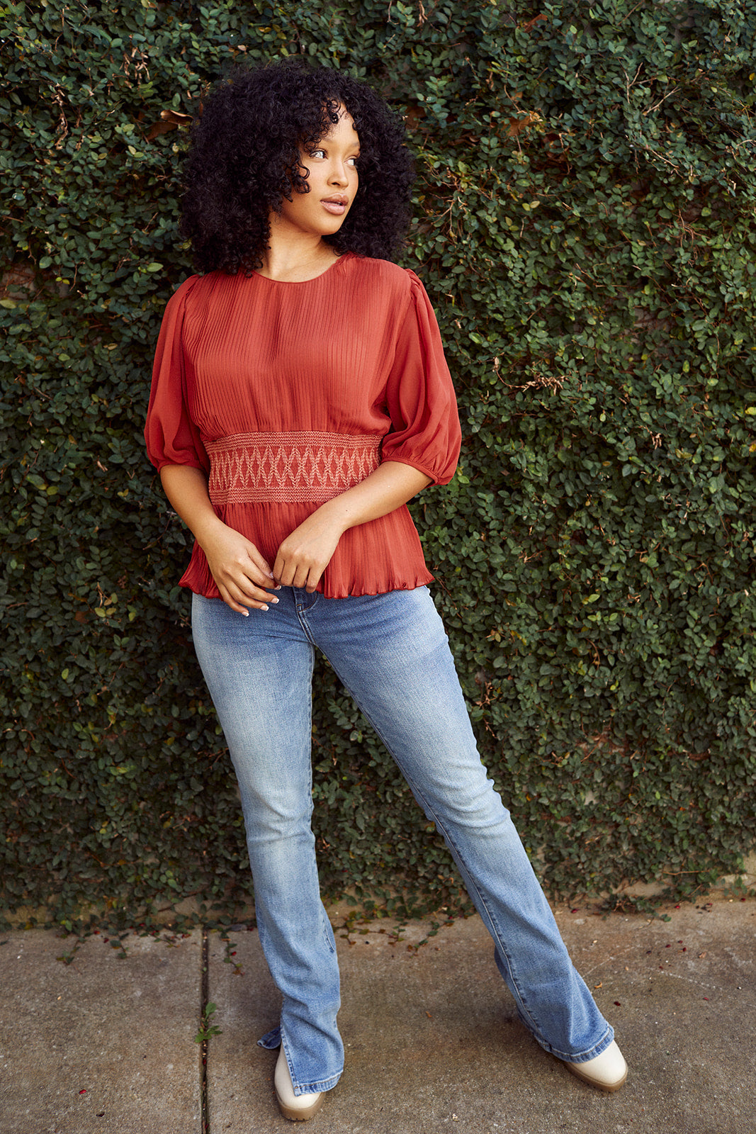 SALE - Nadine Smocked Waist Pleated Blouse - fab'rik