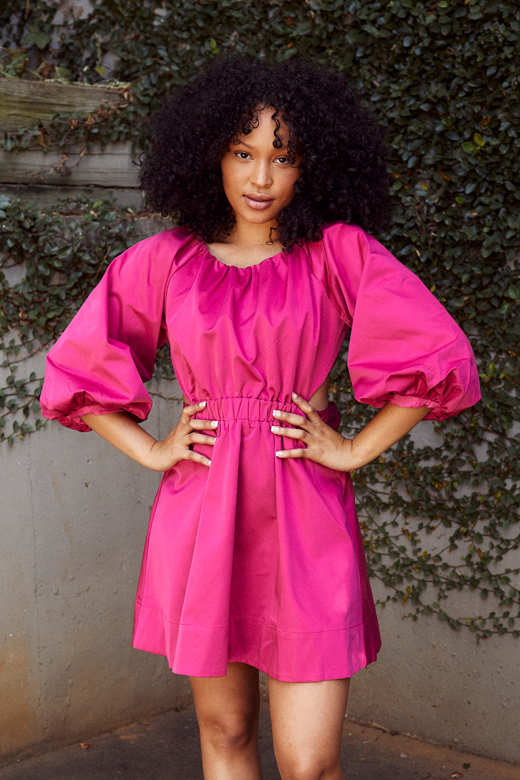 SALE - Parrie Puff Sleeve Cut Out Detail Dress - fab'rik