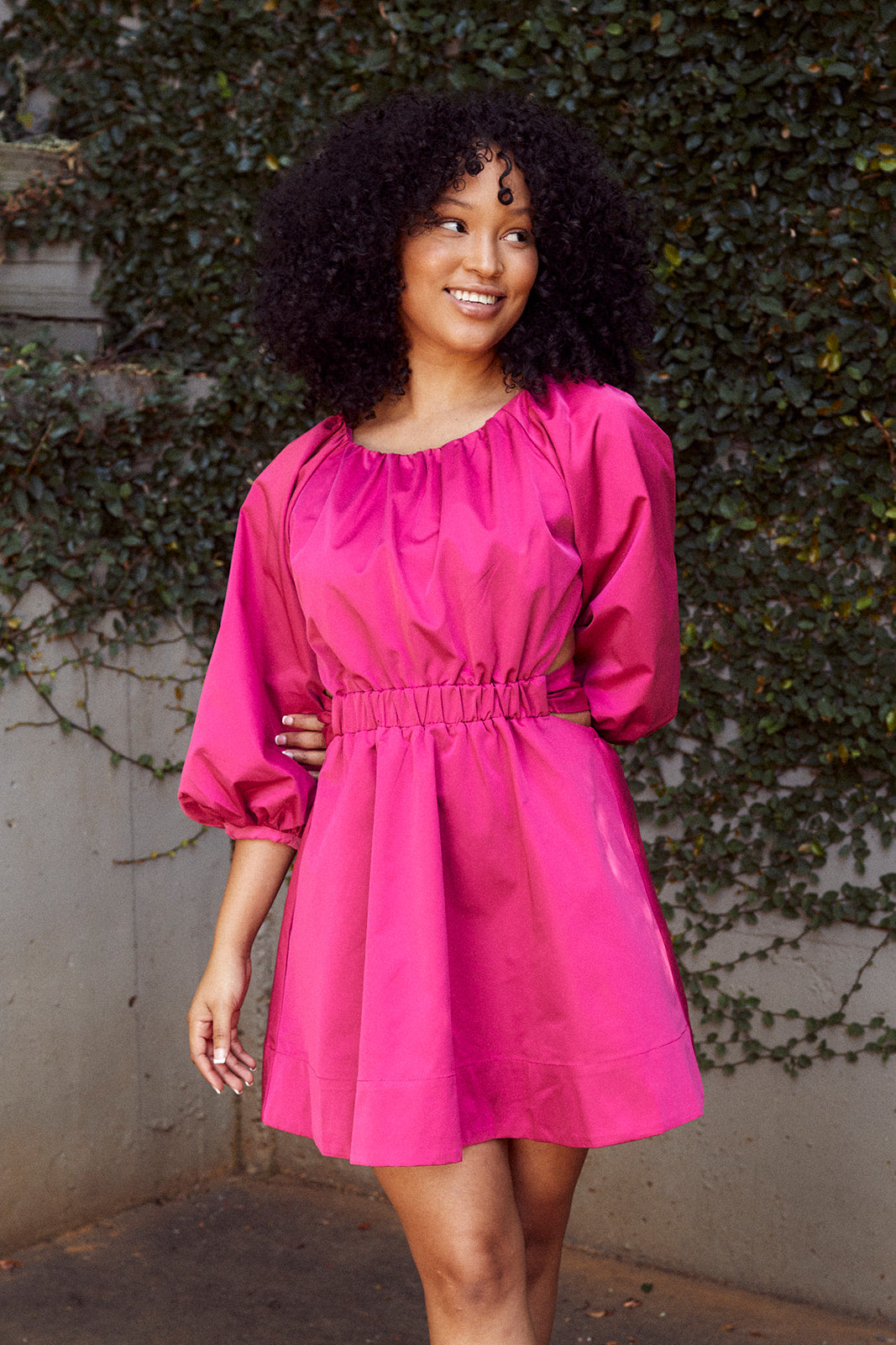 SALE - Parrie Puff Sleeve Cut Out Detail Dress - fab'rik