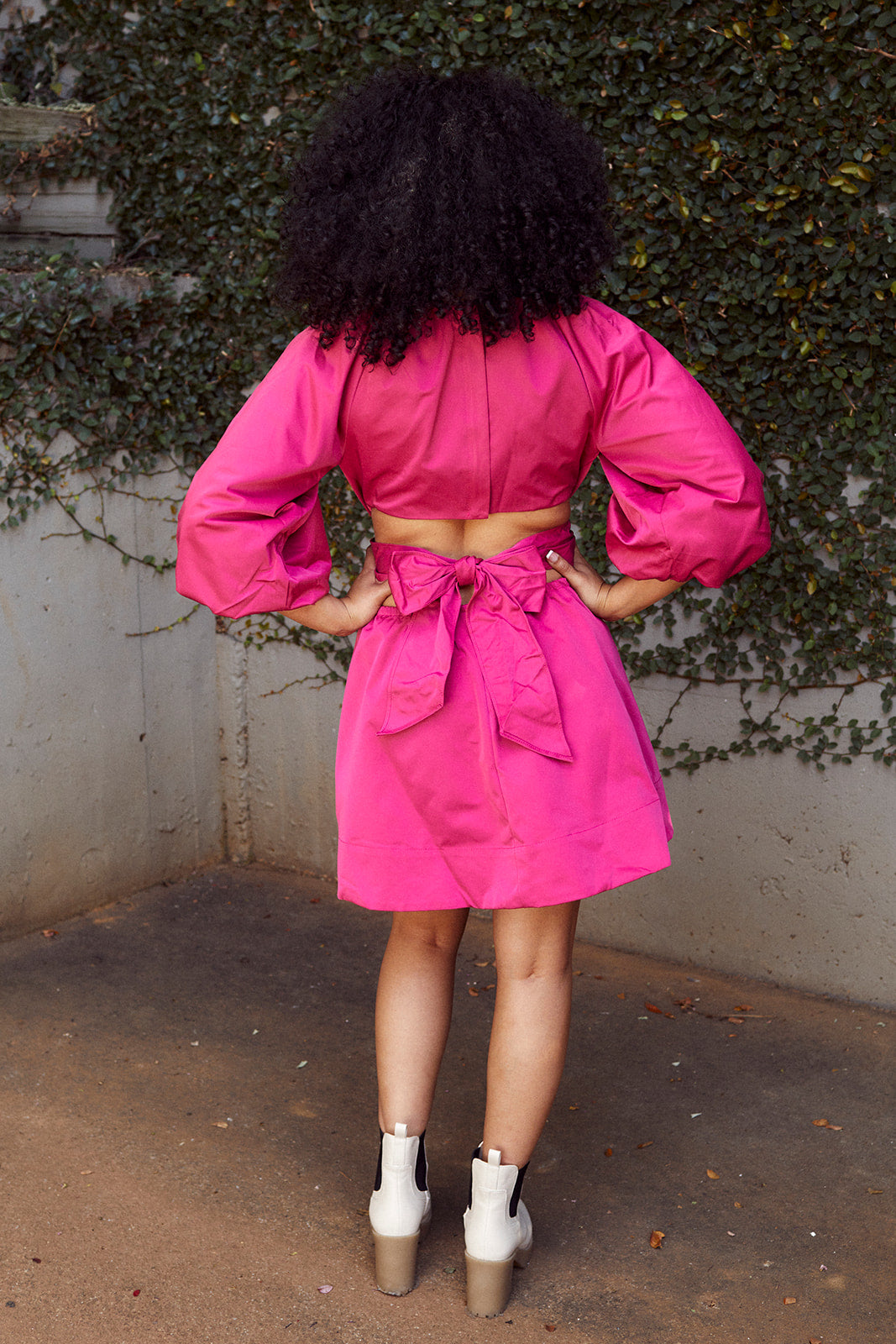 SALE - Parrie Puff Sleeve Cut Out Detail Dress - fab'rik
