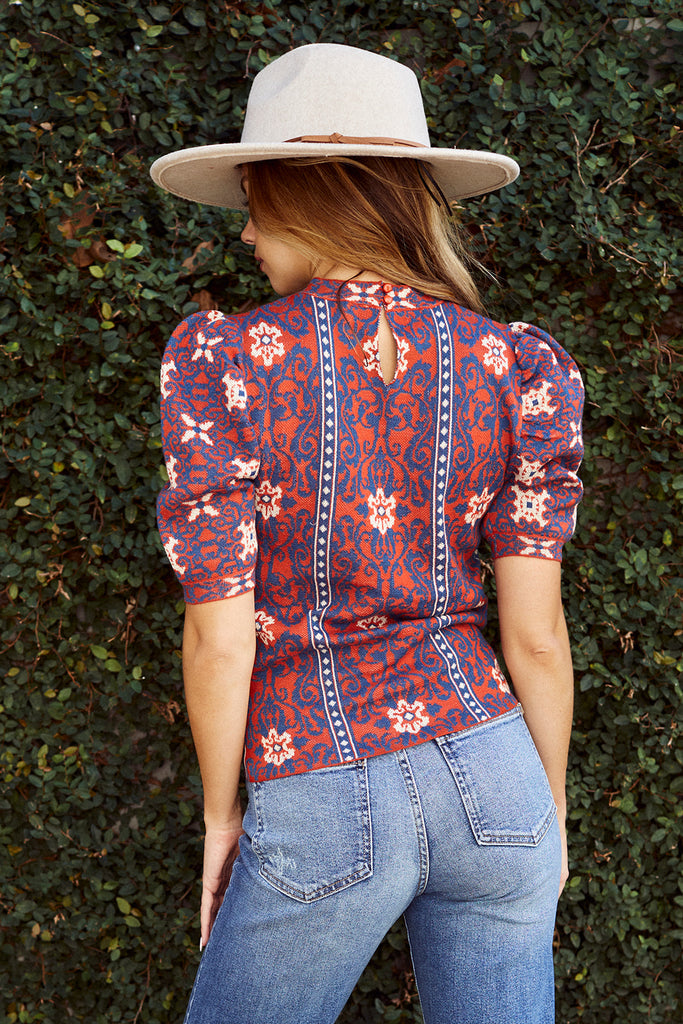 Ranya Short Sleeve Jacquard Sweater - fab'rik