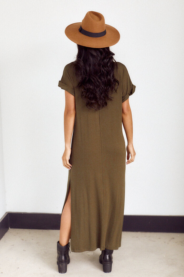 Carole Side Slit Midi T-Shirt Dress - fab'rik