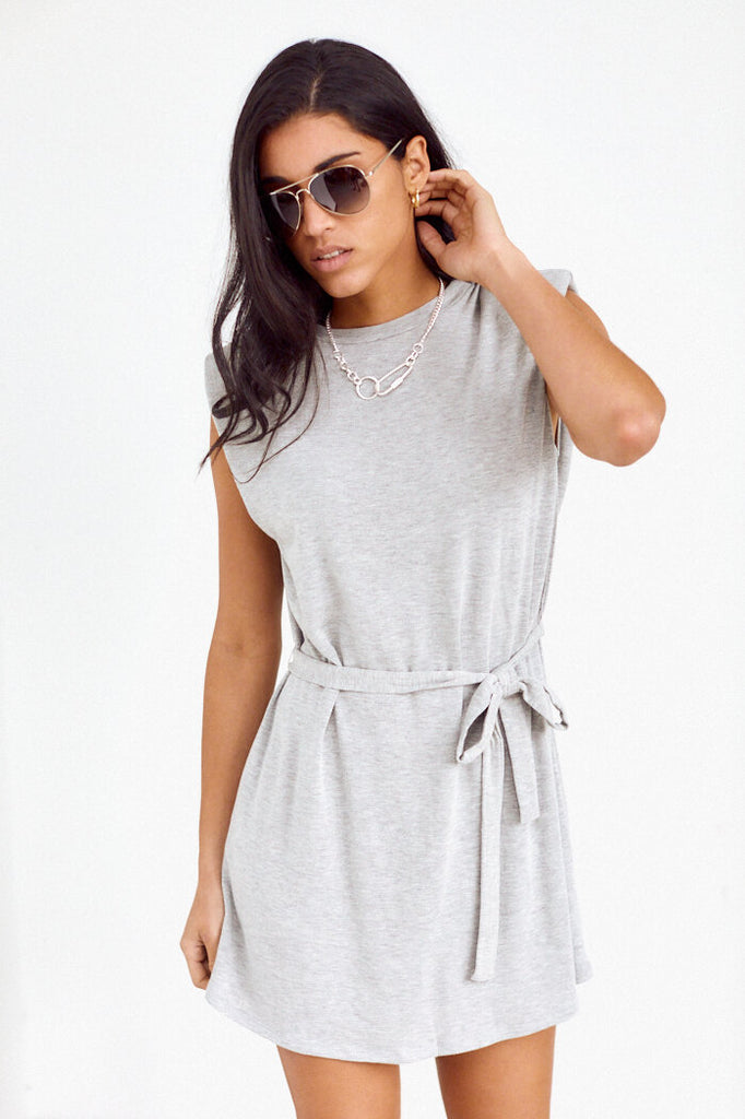 SALE - Monroe Shoulder Pad Tie Waist Dress - fab'rik