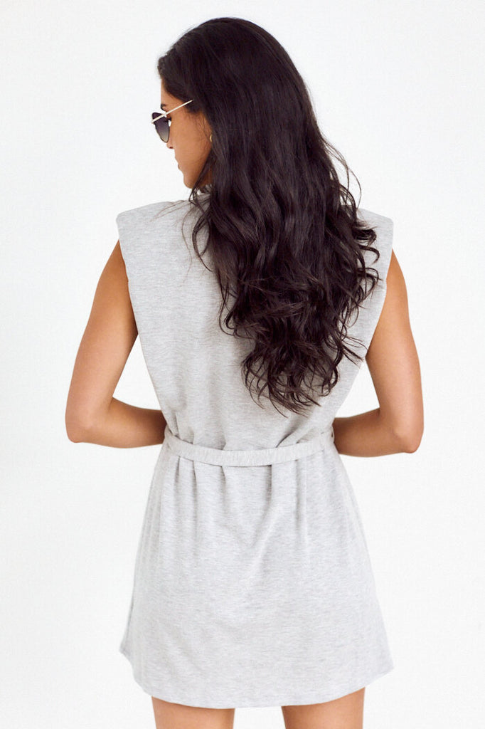 SALE - Monroe Shoulder Pad Tie Waist Dress - fab'rik