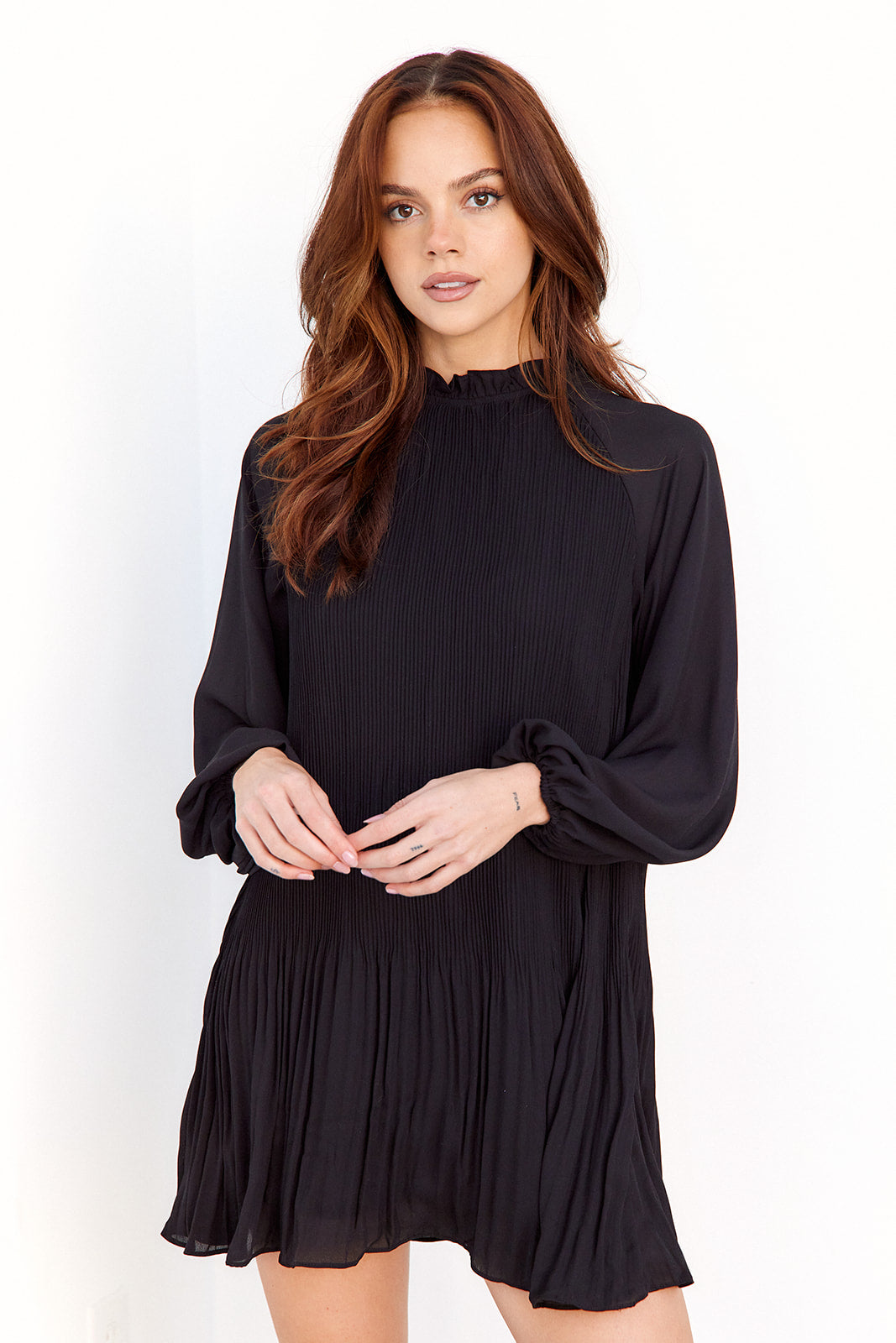 Leigha Long Sleeve Pleated Mini Dress - fab'rik