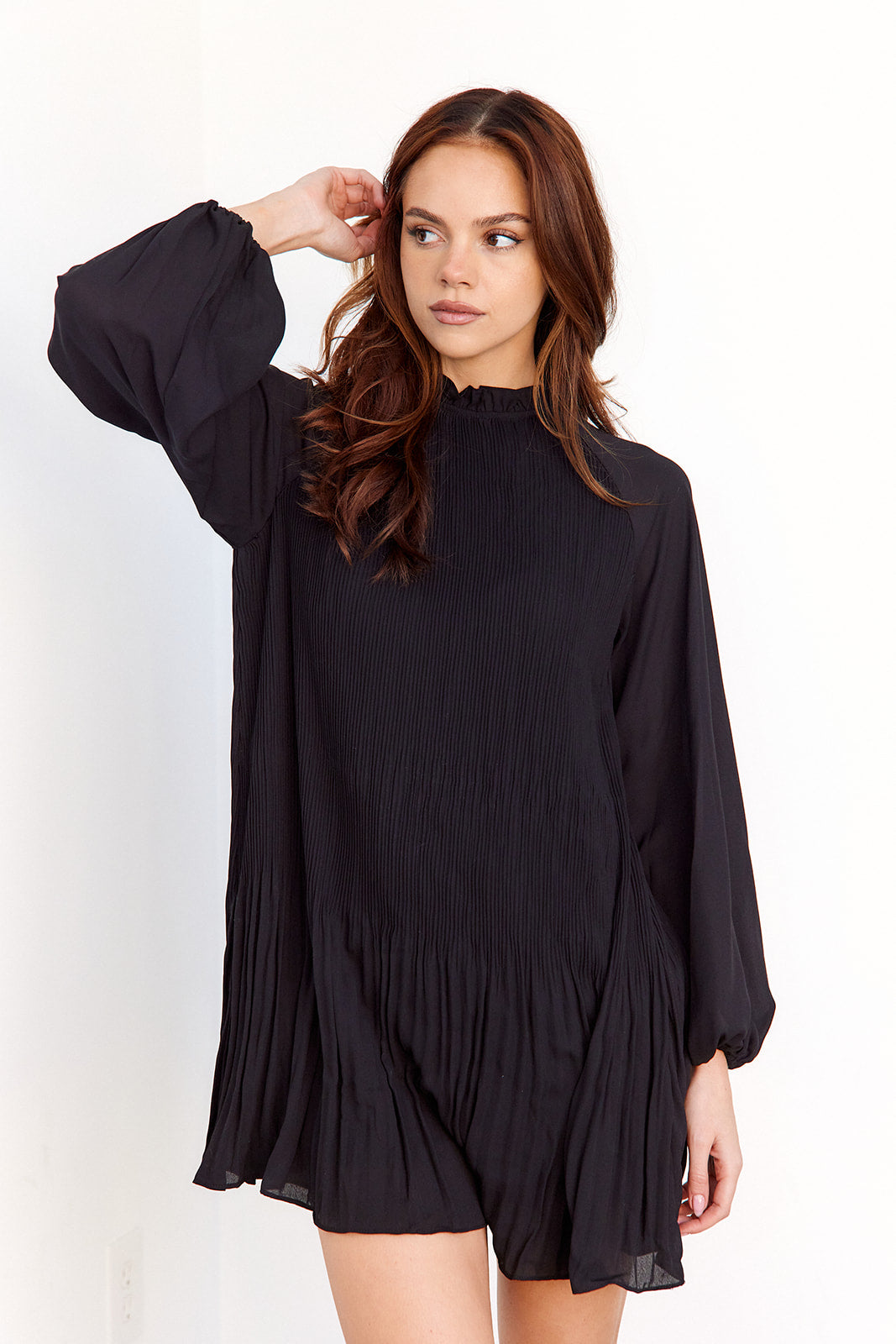 Leigha Long Sleeve Pleated Mini Dress - fab'rik
