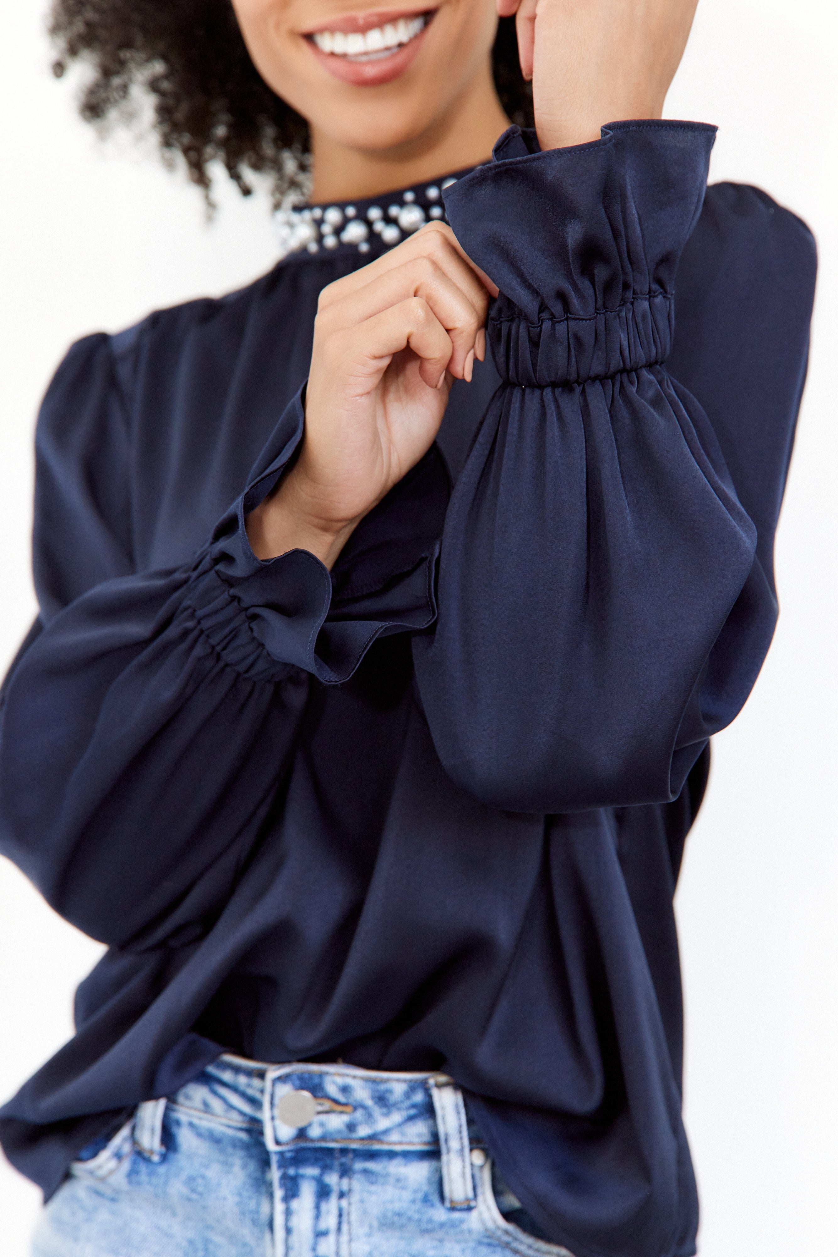 Aster Pearl Mock Neck Blouse - fab'rik