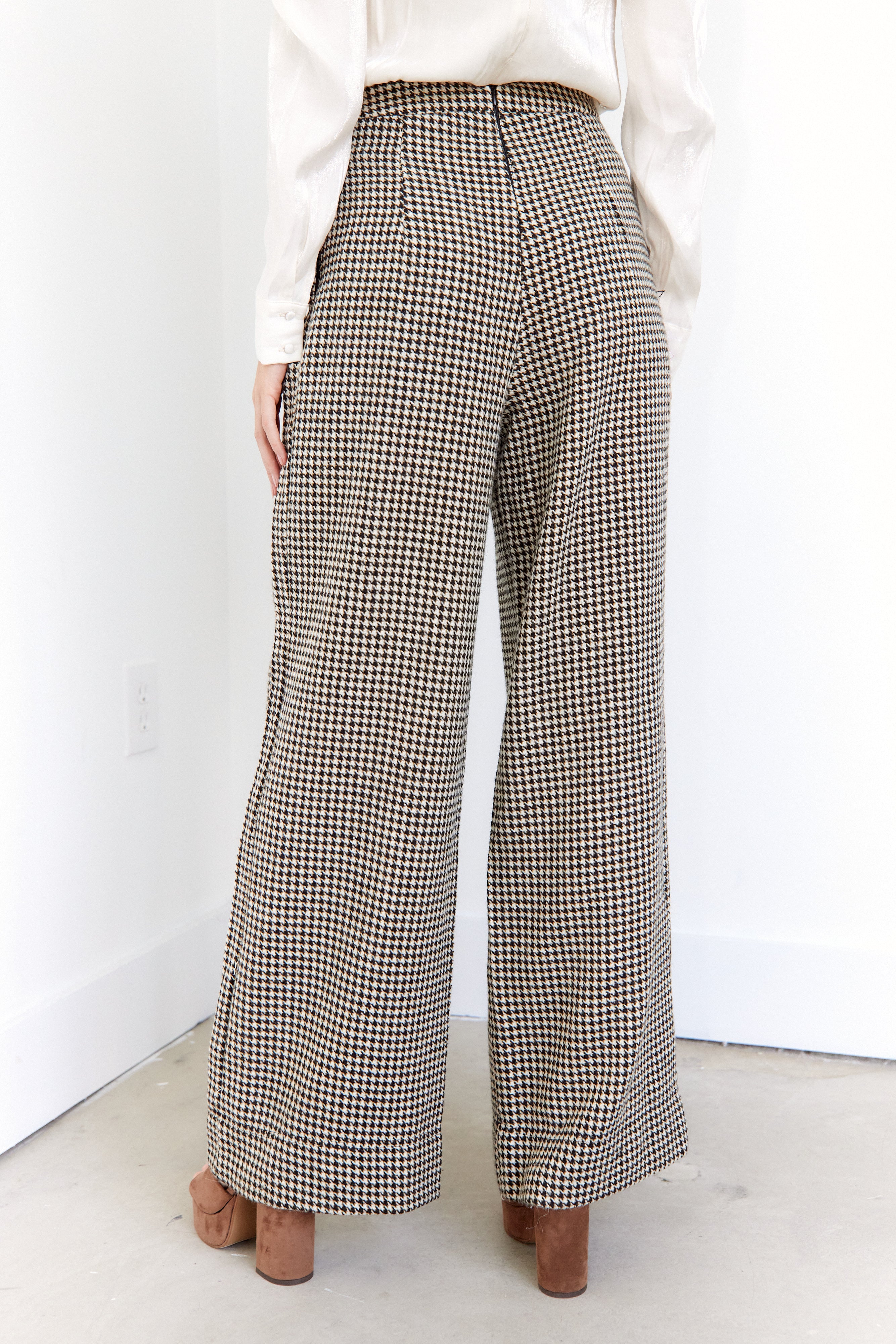 Juni Houndstooth High Waisted Trouser Pants - fab'rik