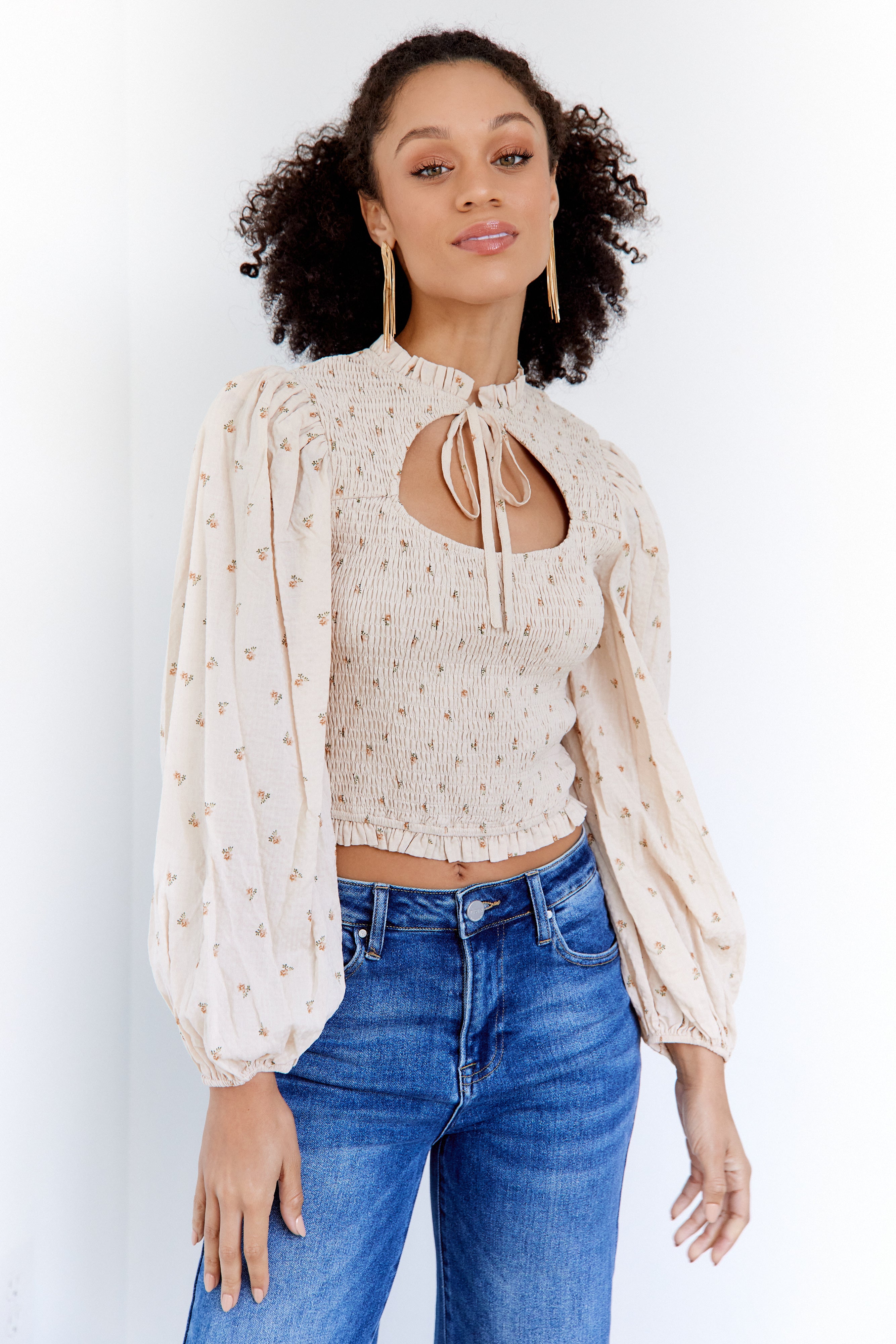 Mckenna Smocked Tie Front Blouse - fab'rik