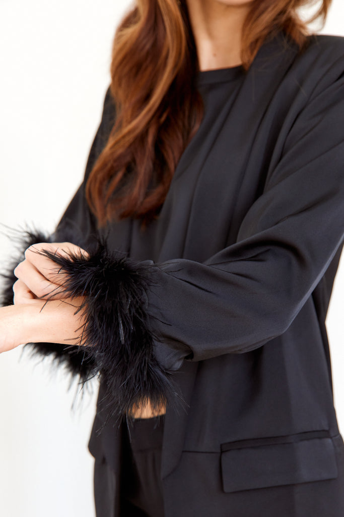 Adelaide Blazer with Feather Trim - fab'rik