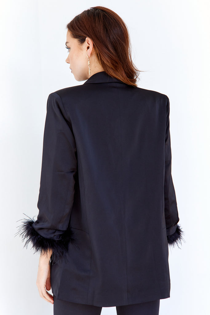 Adelaide Blazer with Feather Trim - fab'rik