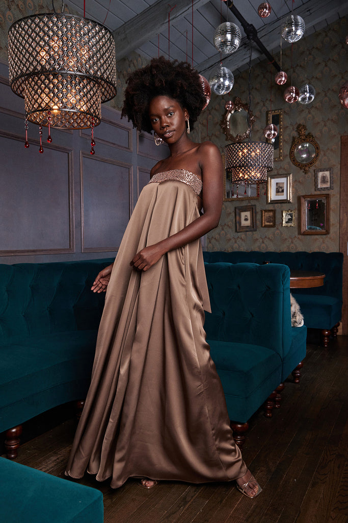 Cassia Sequin Trim Strapless Jumpsuit - fab'rik