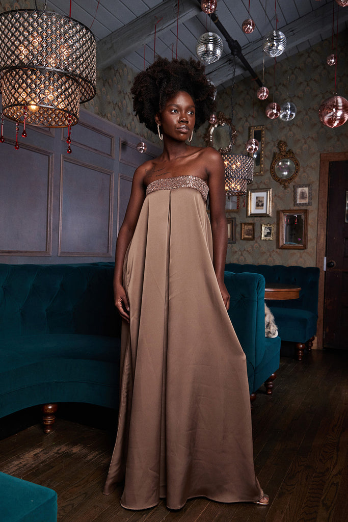 Cassia Sequin Trim Strapless Jumpsuit - fab'rik