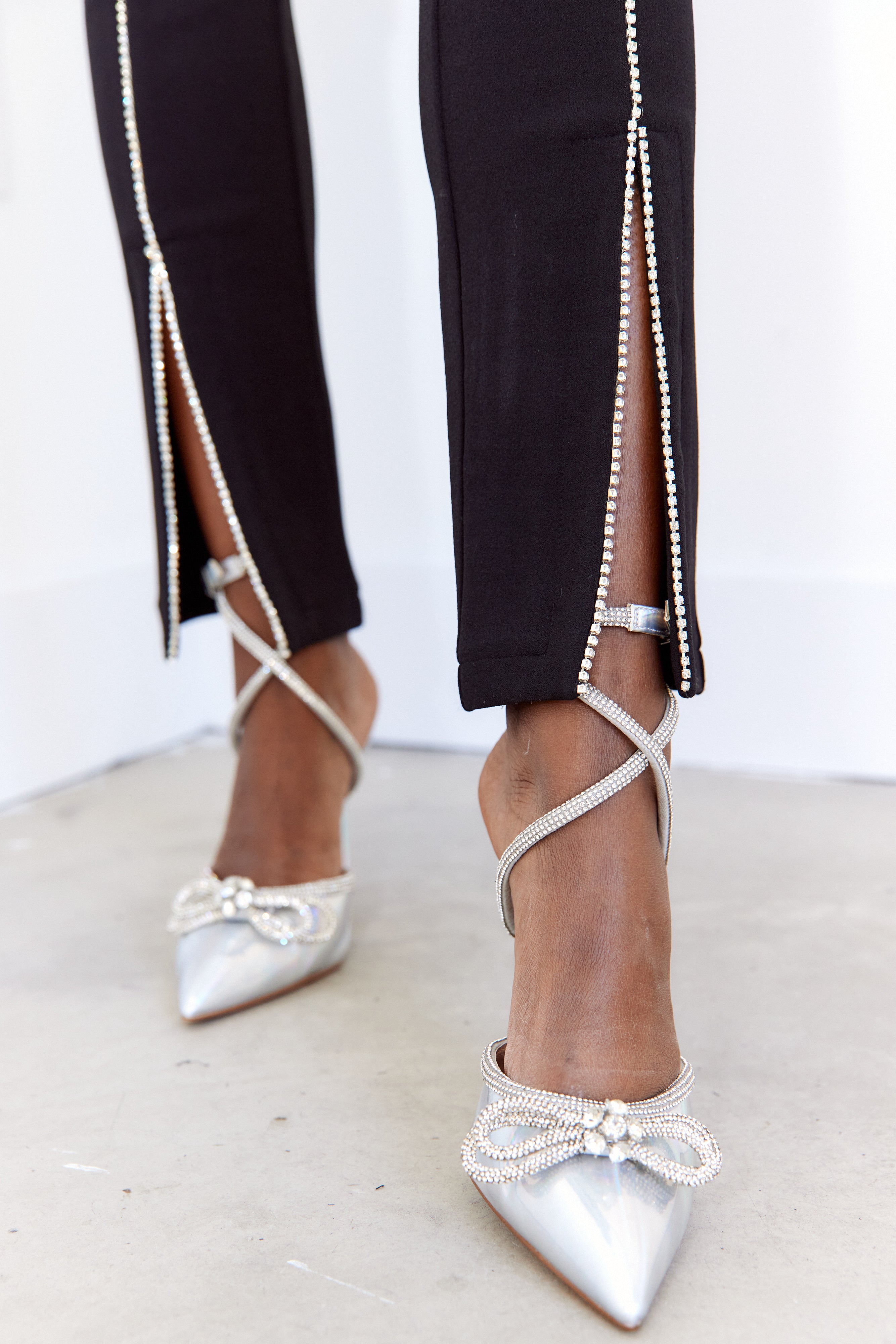 Cece Rhinestone Front Slit Hem Pants - fab'rik