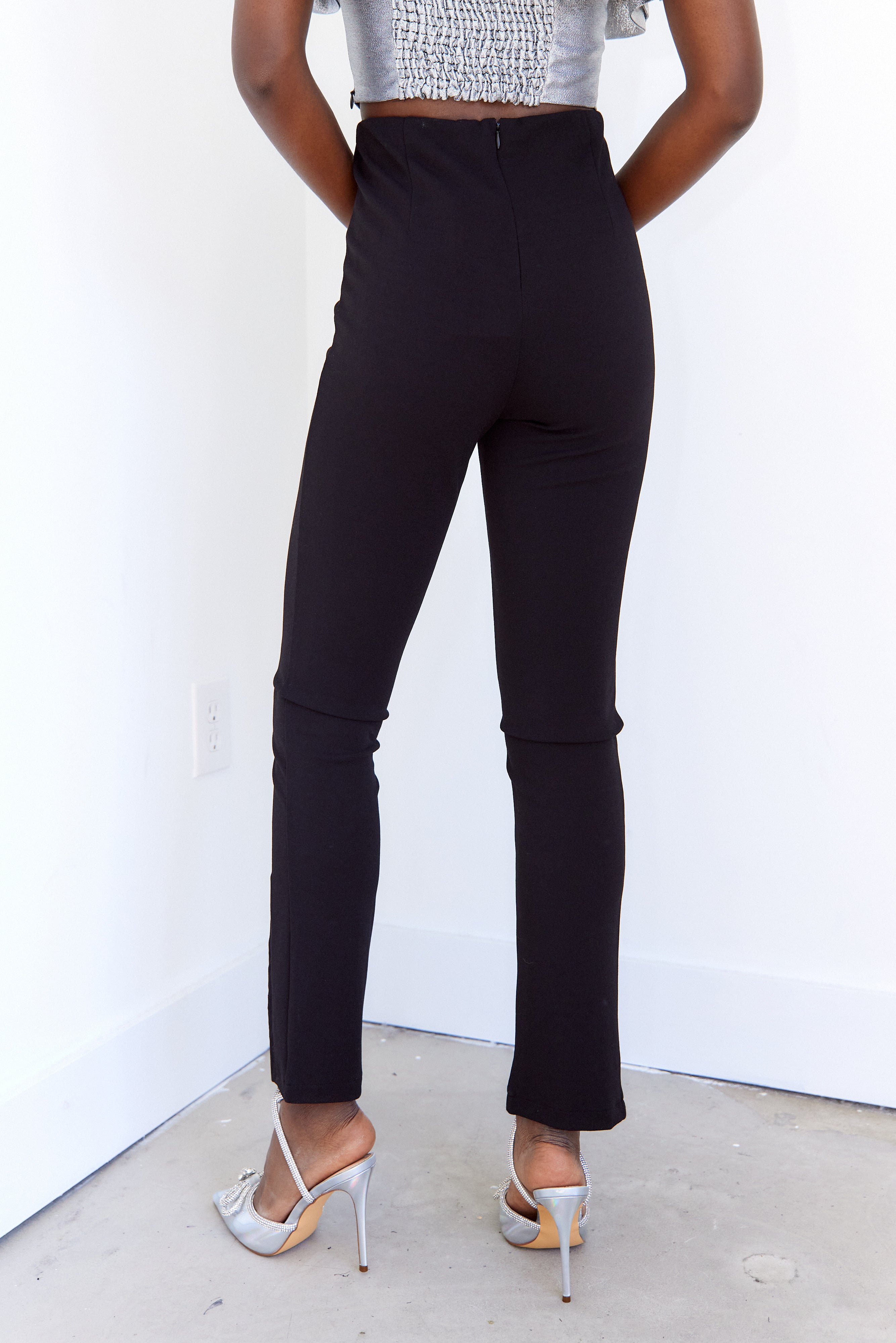 Cece Rhinestone Front Slit Hem Pants - fab'rik