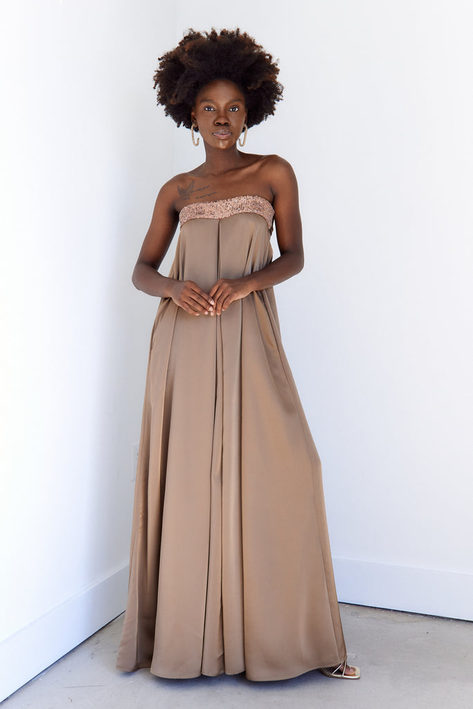 Cassia Sequin Trim Strapless Jumpsuit - fab'rik
