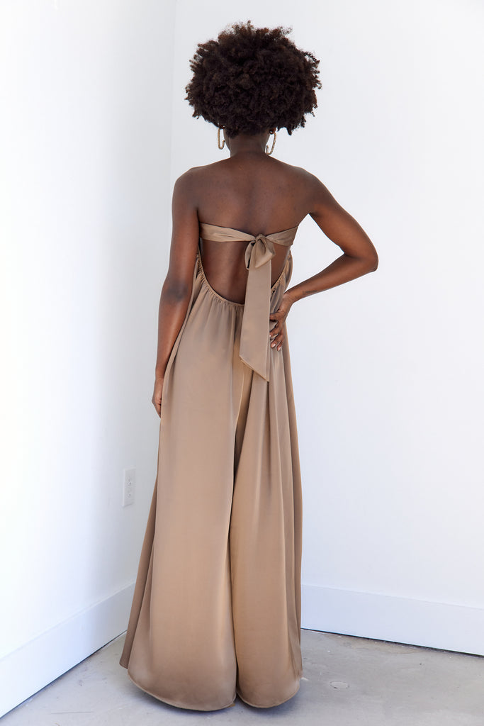 Cassia Sequin Trim Strapless Jumpsuit - fab'rik