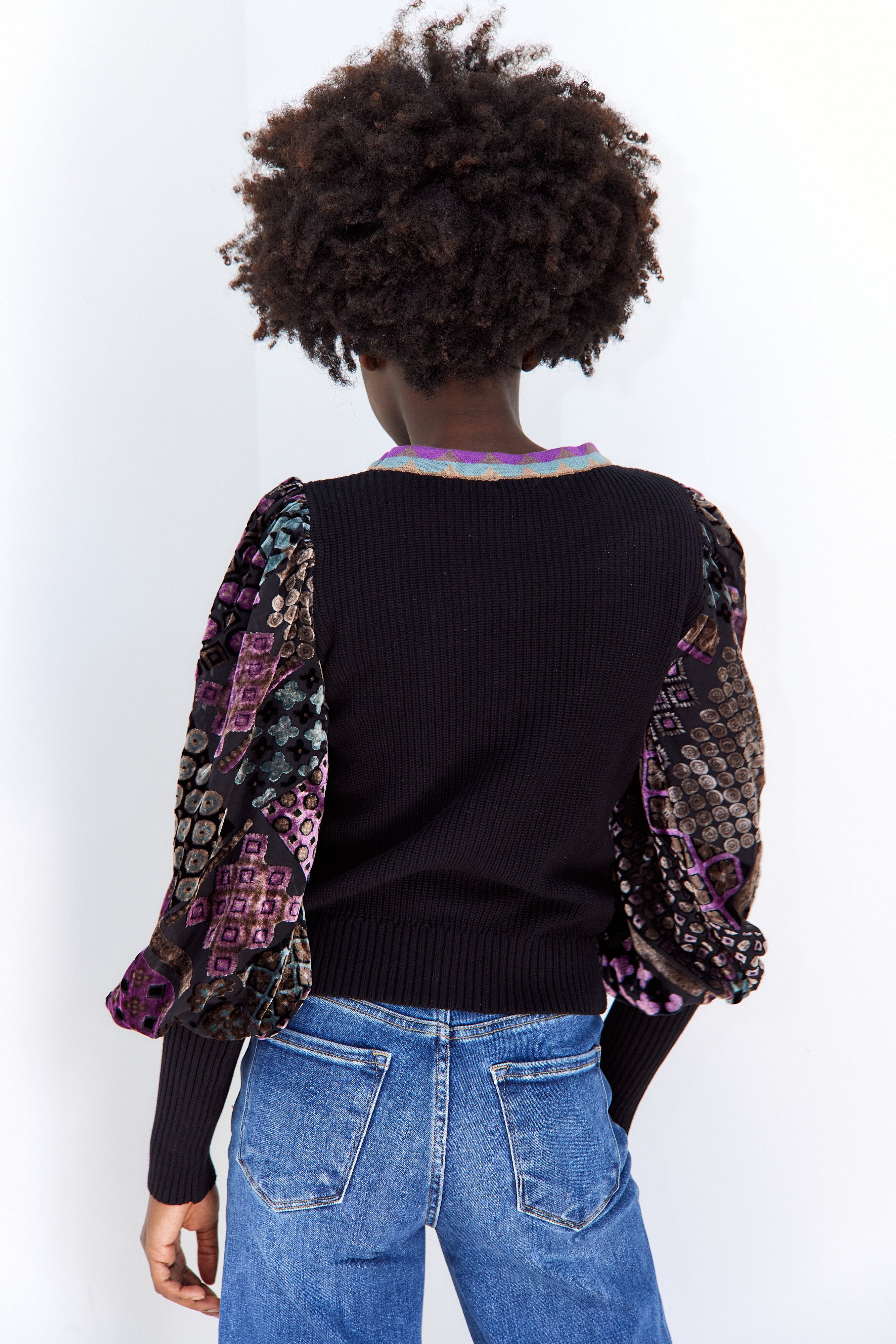 Everleigh Printed Velvet Sleeve Sweater - fab'rik