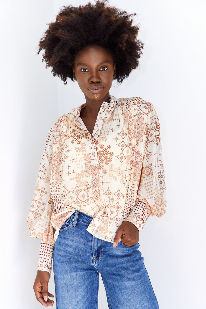 Beau Printed High Neck Blouse - fab'rik