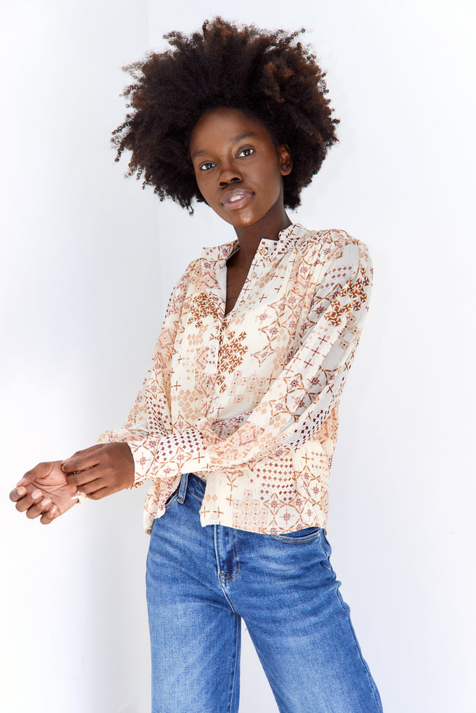 Beau Printed High Neck Blouse - fab'rik