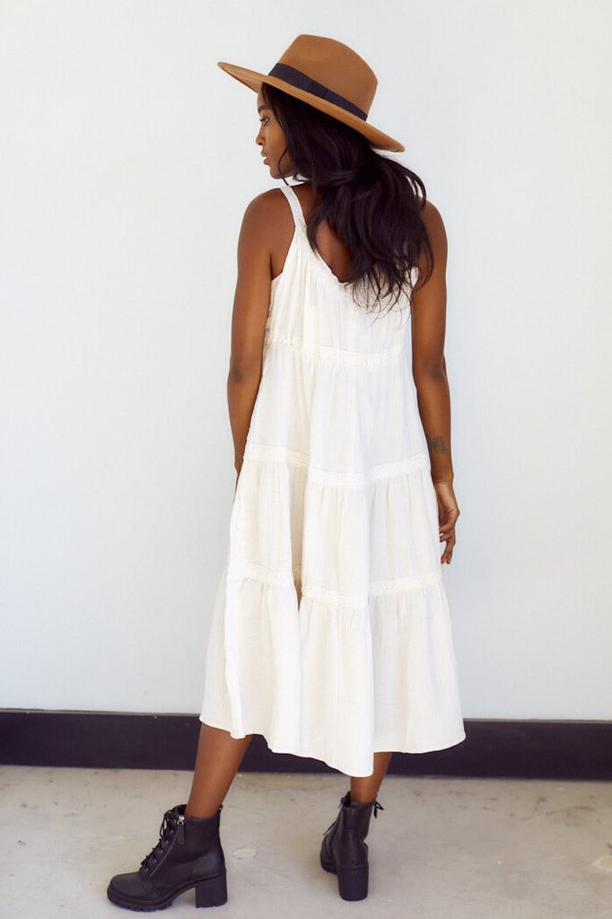 SALE - Grace Lace Trim Tiered Midi Dress - fab'rik