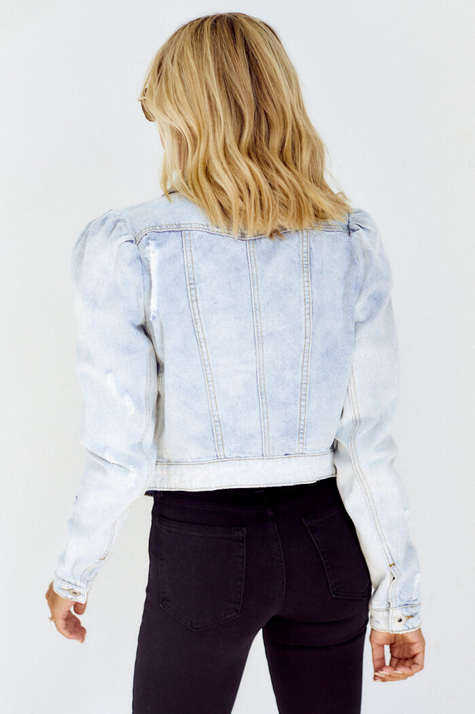 SALE - Lawerence Puff Sleeve Distressed Denim Jacket - fab'rik
