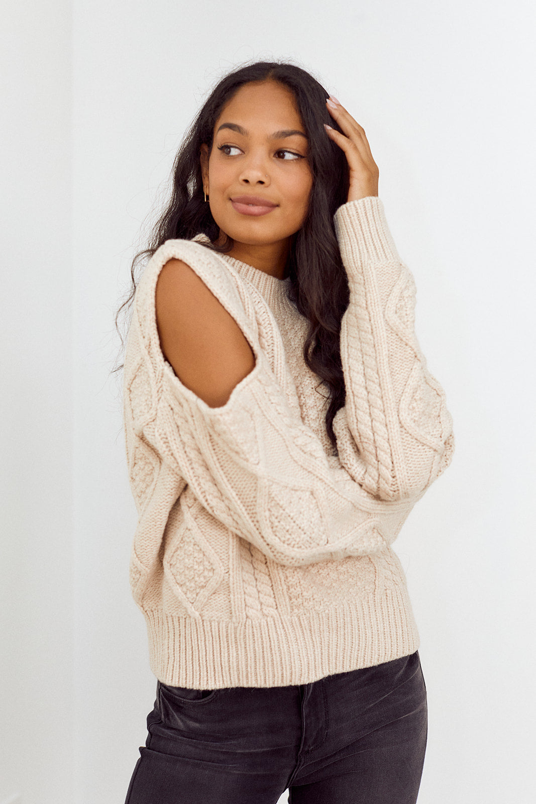 SALE - Blank NYC Cold Shoulder Cableknit Sweater - fab'rik