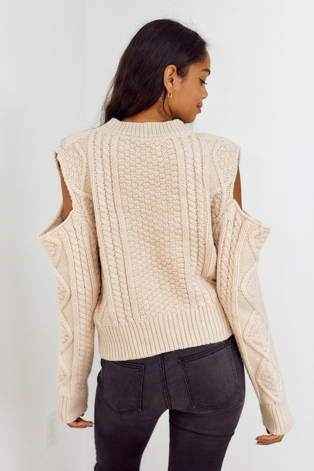 SALE - Blank NYC Cold Shoulder Cableknit Sweater - fab'rik