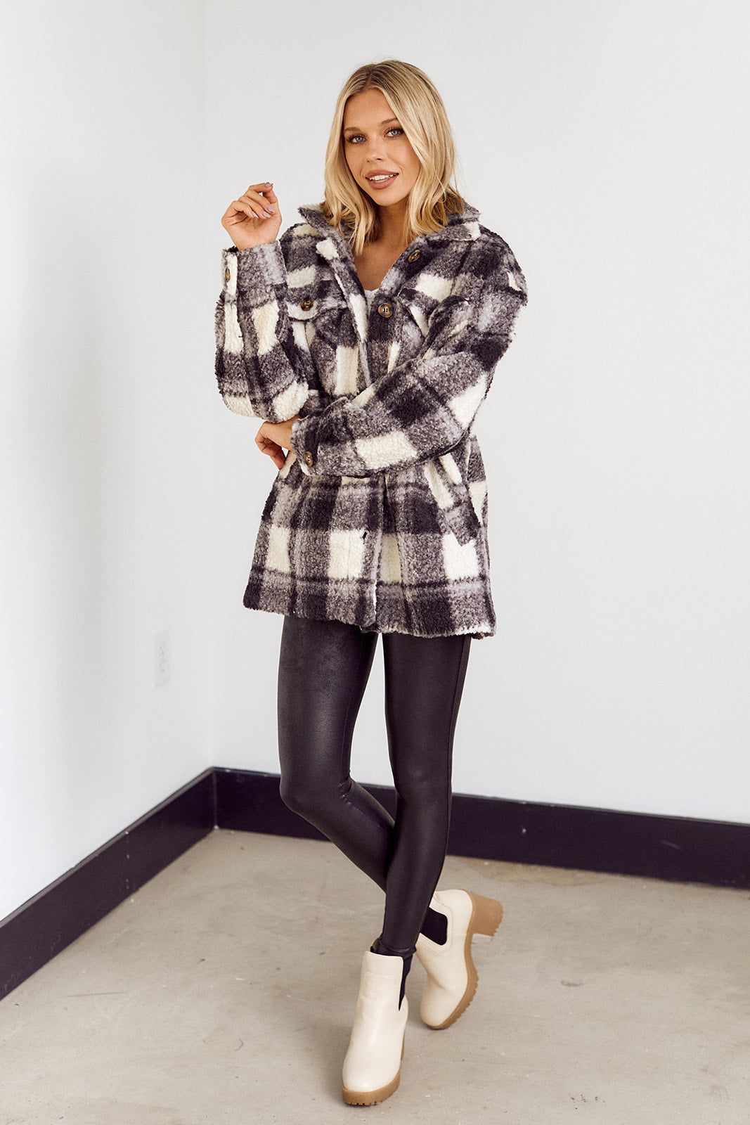 Amilyn Shearling Style Plaid Jacket - fab'rik