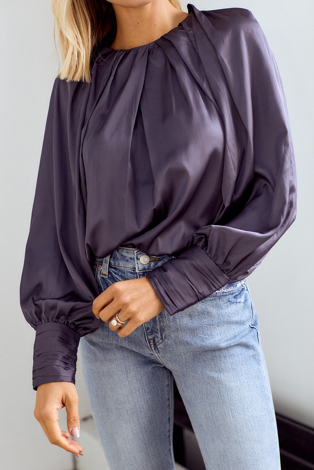 SALE - Bevi Long Sleeve Satin Bodysuit - fab'rik