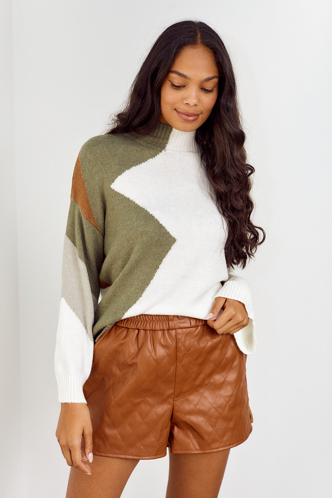 SALE - Bonnie Colorblocked Mock Neck Sweater - fab'rik