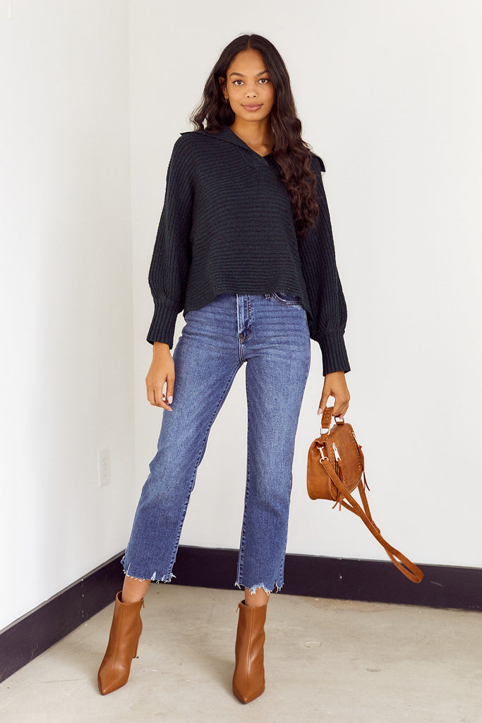 SALE - Bexley Cropped Collared Sweater - fab'rik