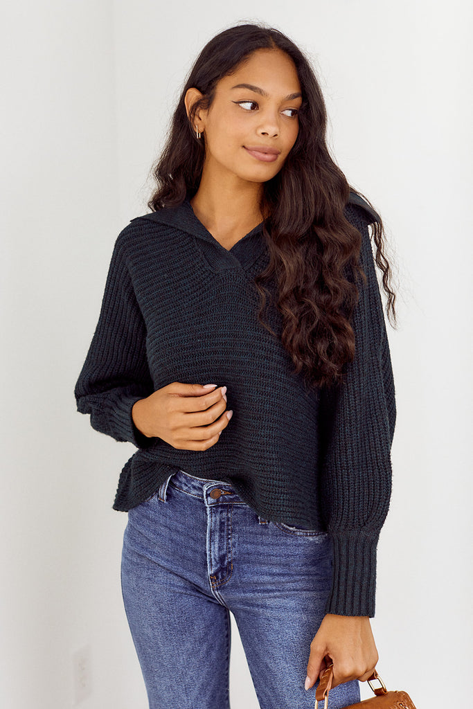 SALE - Bexley Cropped Collared Sweater - fab'rik