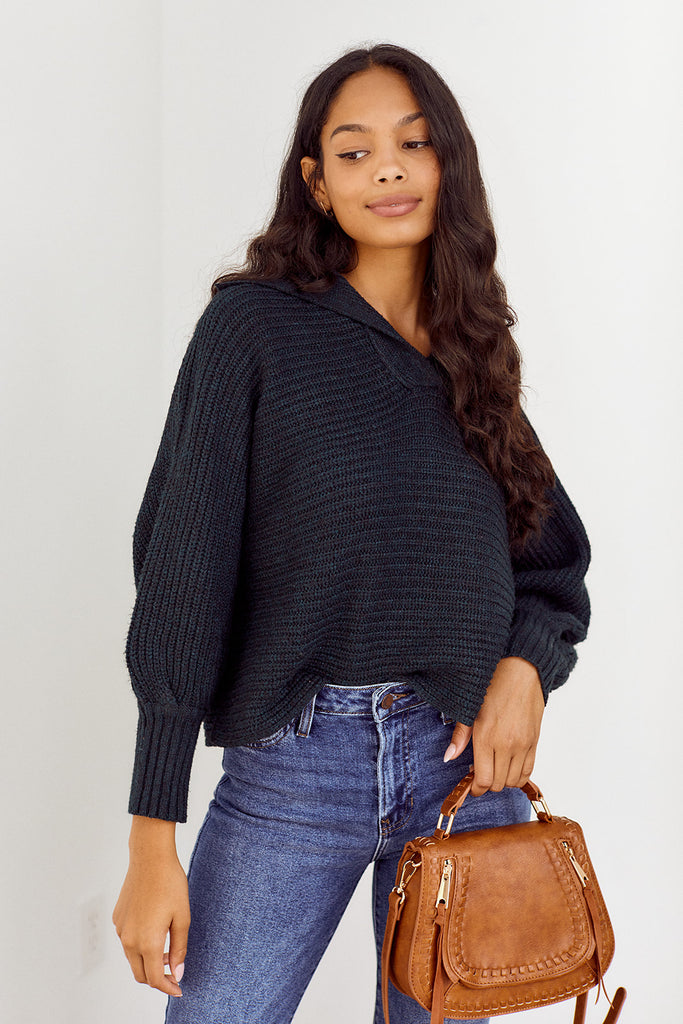 SALE - Bexley Cropped Collared Sweater - fab'rik
