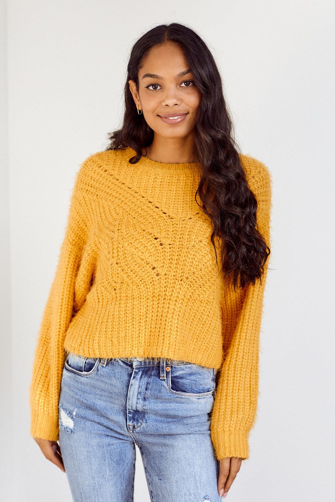 SALE - Meara Cable Knit Fuzzy Sweater - fab'rik