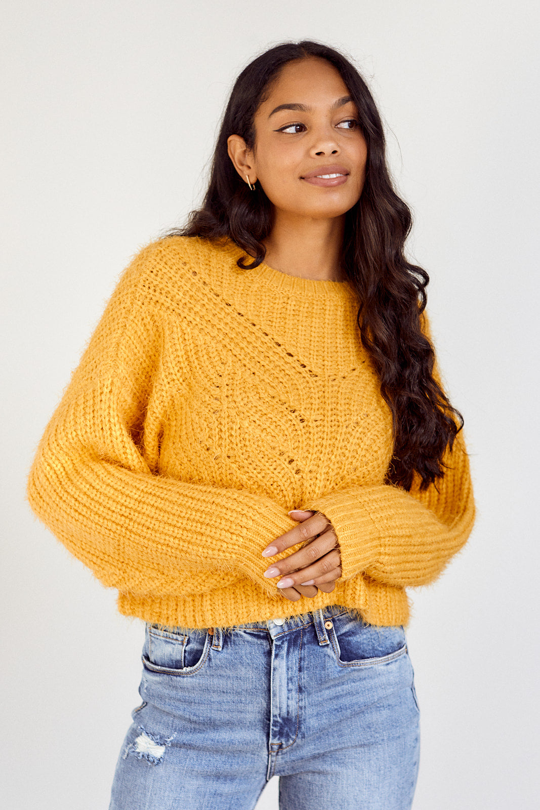 SALE - Meara Cable Knit Fuzzy Sweater - fab'rik