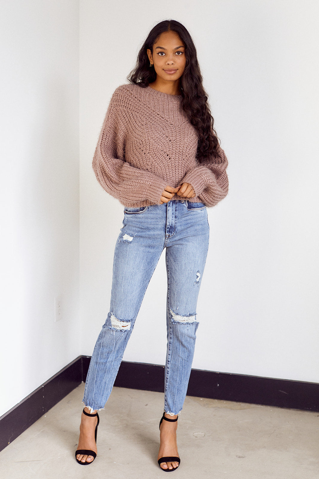 SALE - Meara Cable Knit Fuzzy Sweater - fab'rik