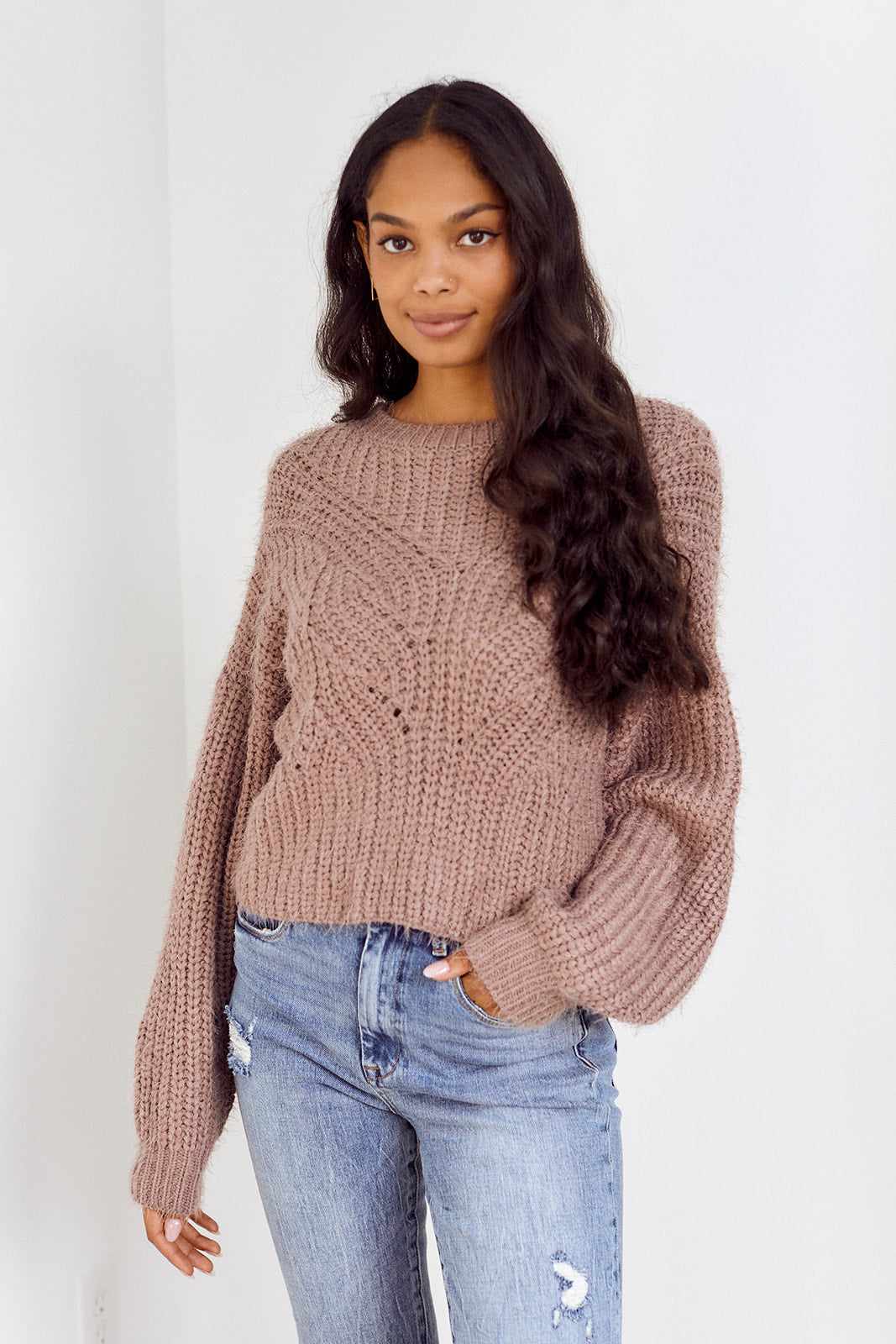 SALE - Meara Cable Knit Fuzzy Sweater - fab'rik