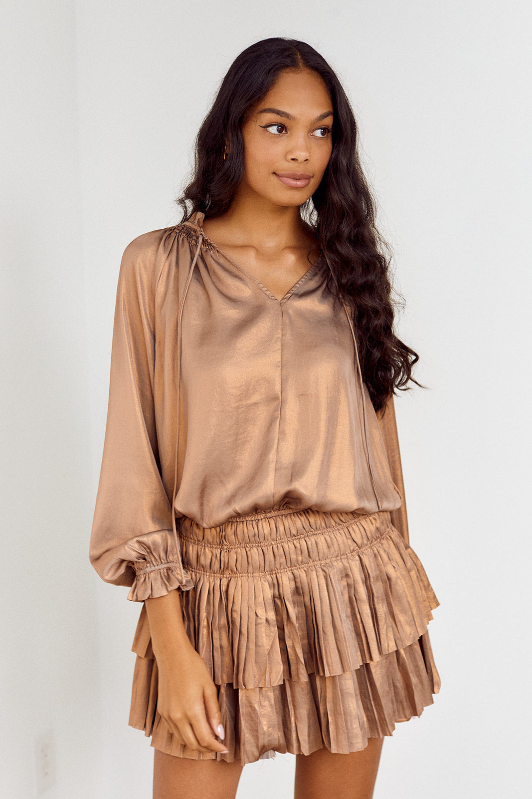 SALE - Olsen Metallic Pleated Mini Dress - fab'rik