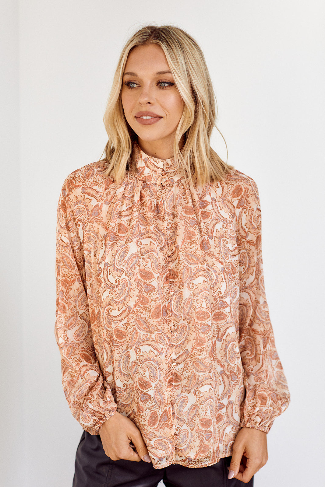 SALE - Maxine Paisley Printed Button Front Blouse - fab'rik