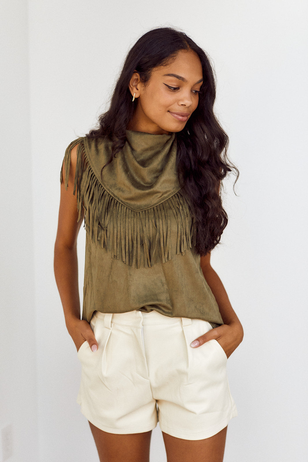 SALE - Perry Faux Suede Fringe Detail Top - fab'rik