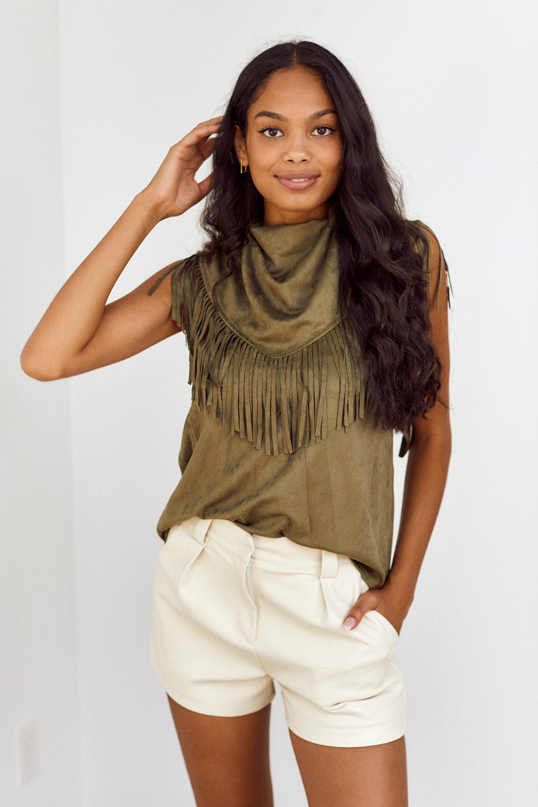SALE - Perry Faux Suede Fringe Detail Top - fab'rik