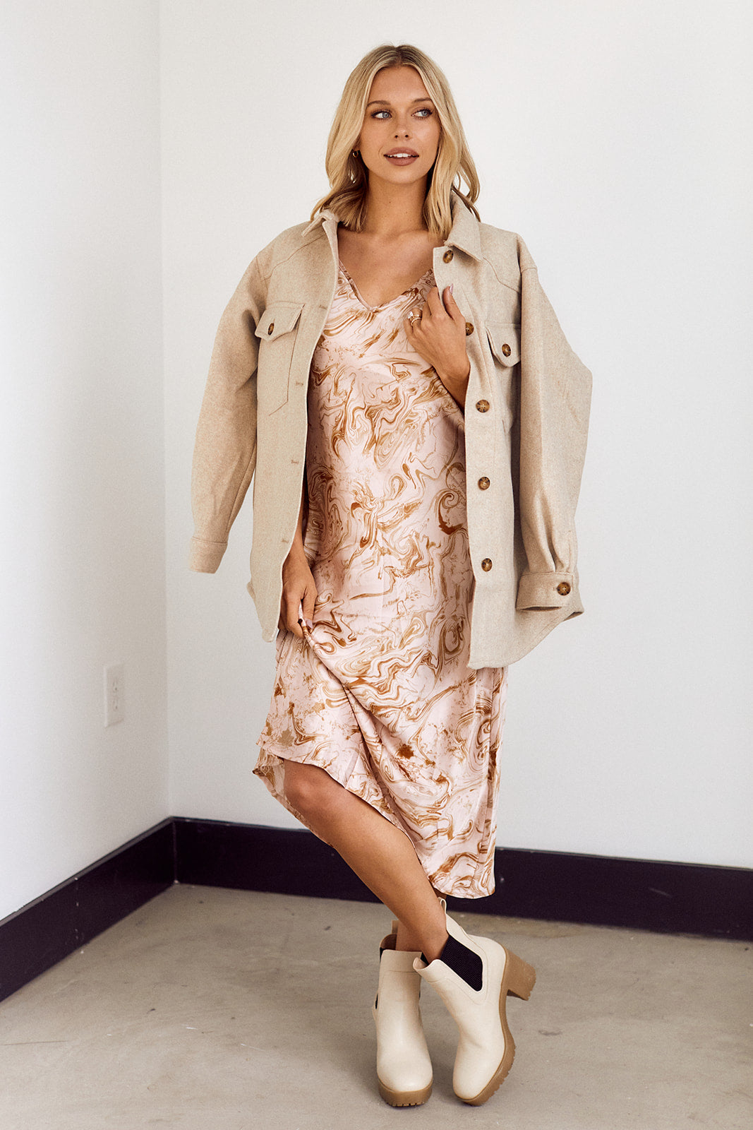 SALE - Ezri Marble Print Slip Midi Dress - fab'rik