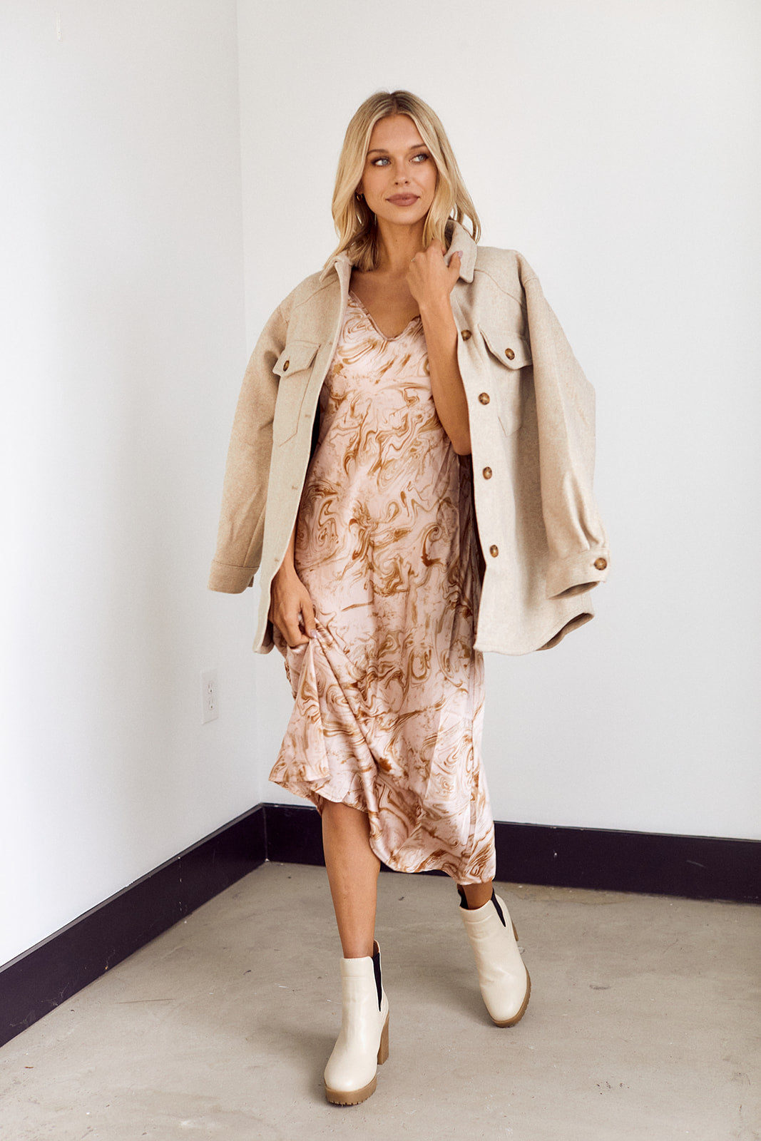 SALE - Ezri Marble Print Slip Midi Dress - fab'rik