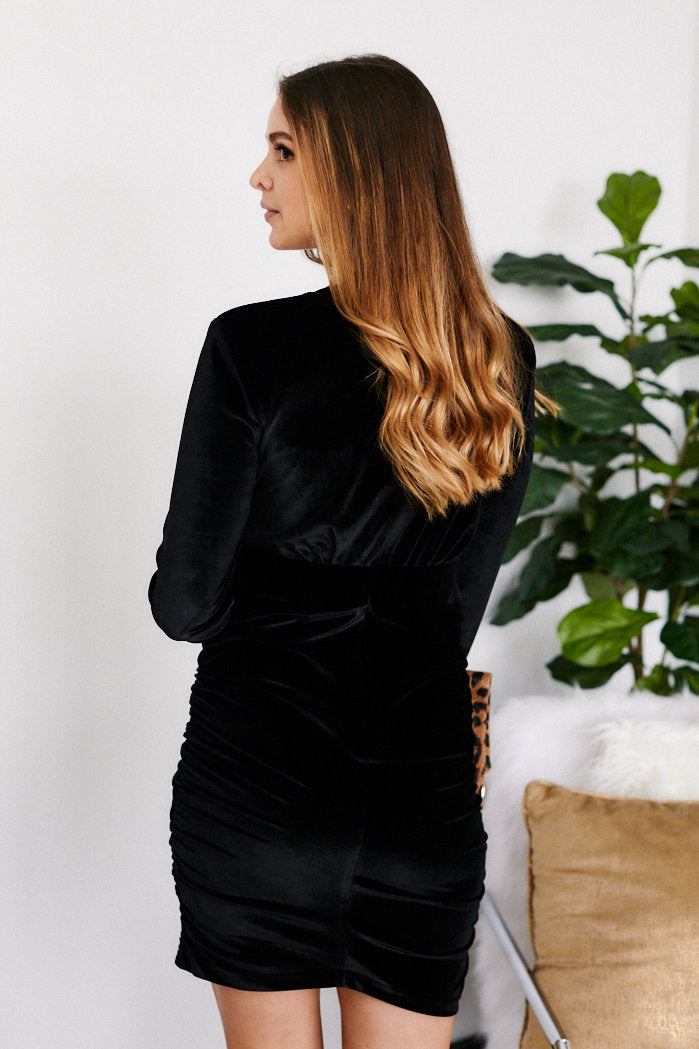 Georgia Wrap Front Velvet Dress - fab'rik